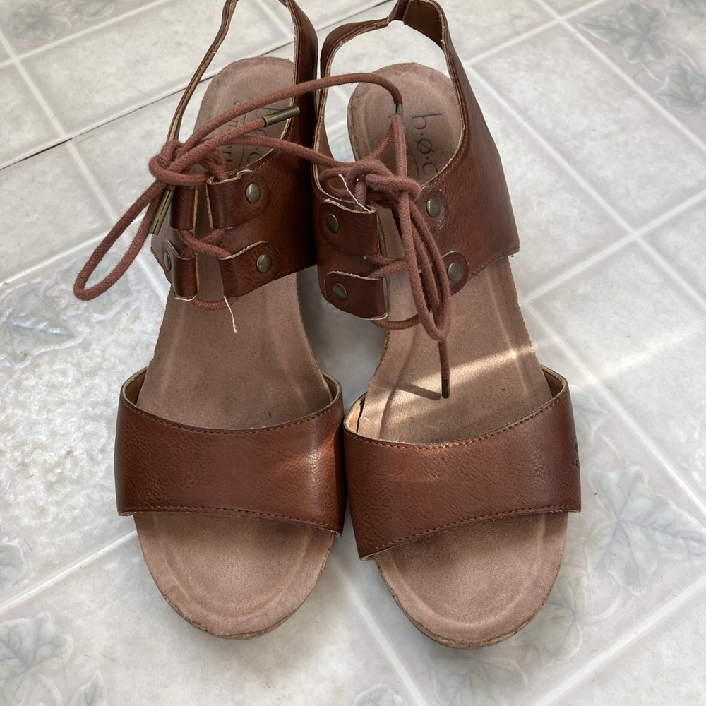 B.o.c Sandals Comfort Sz 11 Brown Slingback Wedge Lace Up Cork Comfort BC0065941